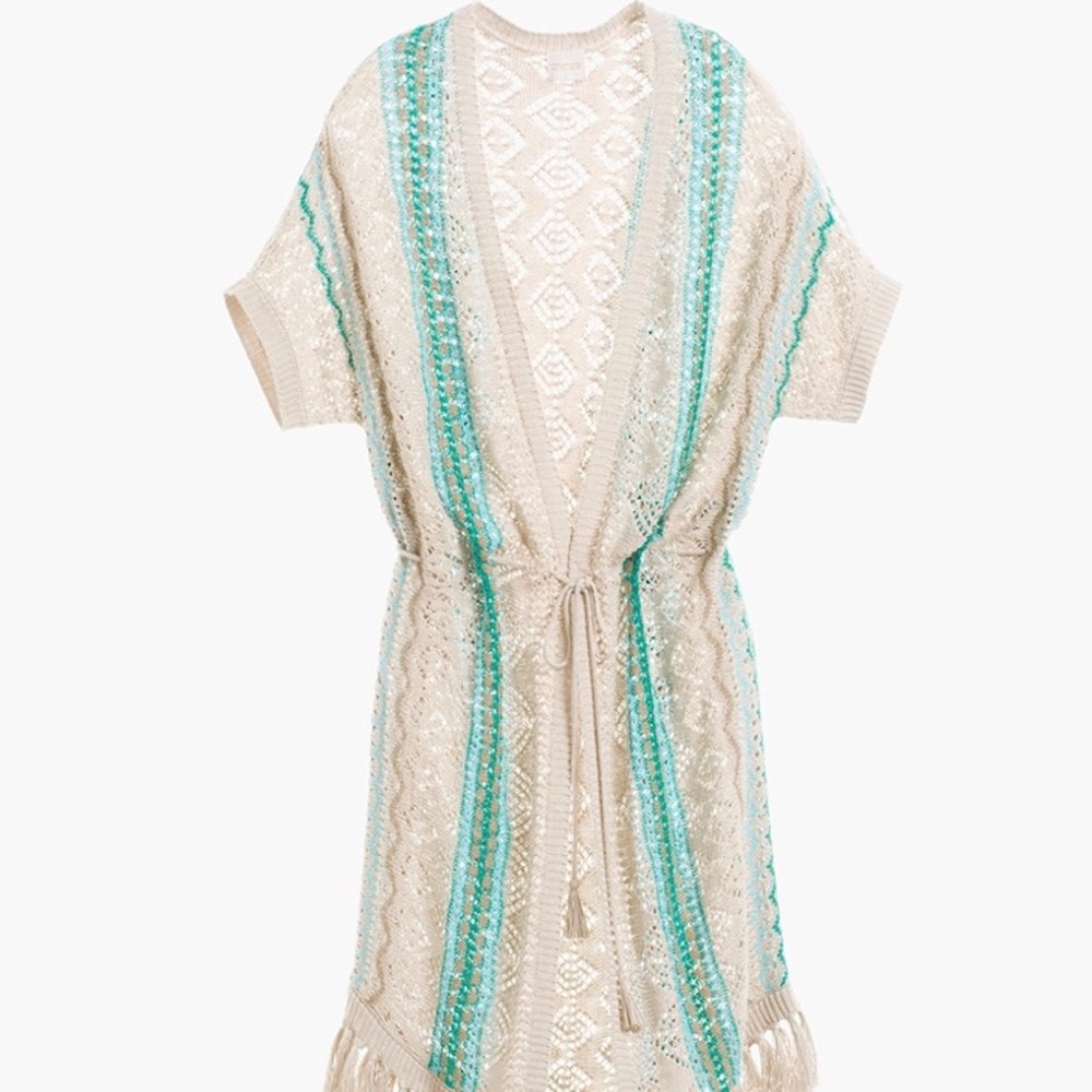 Chico’s Teal Mix Fringe Sweater, M